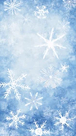 Icy blue snowflake background with stylized vector crystals.