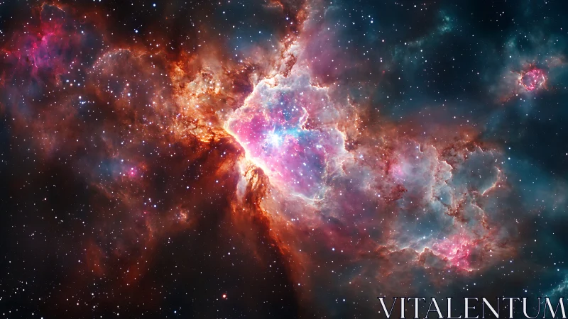 High-resolution emission nebula with ionized gas clouds and stars