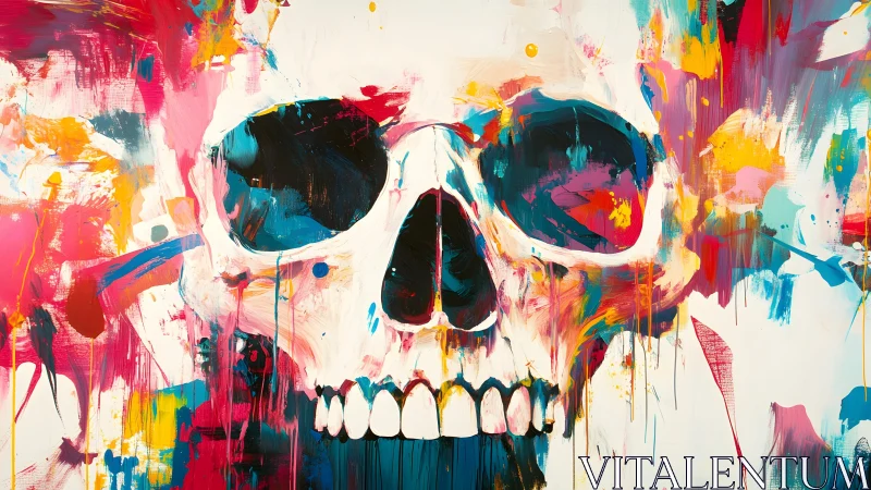 Vibrant Abstract Skull Painting with Bold Brushstrokes and Colors.