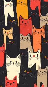 Playful Cat Illustration: Colorful Felines on Dark Background
