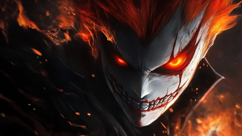 Fiery demonic skull-faced figure with glowing red eyes.