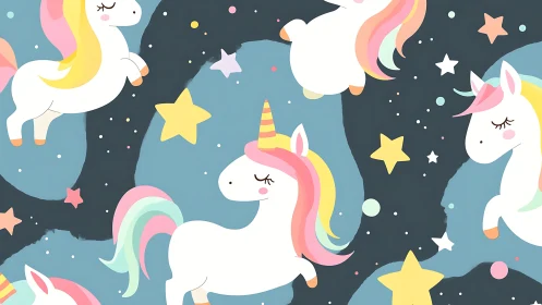 Pastel unicorn nightscape seamless digital pattern design.