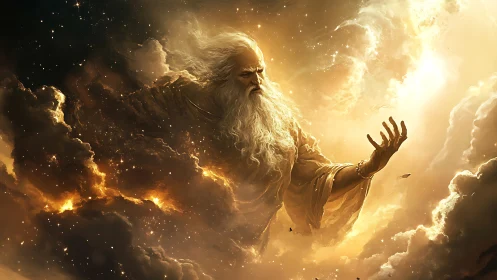 Storm-browed sky elder sculpts galaxies from molten dawn