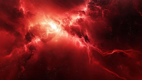 Glowing crimson nebula swirling with sparks of starlight.