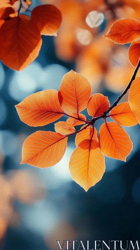 Golden autumn leaves glow softly against cool bokeh haze