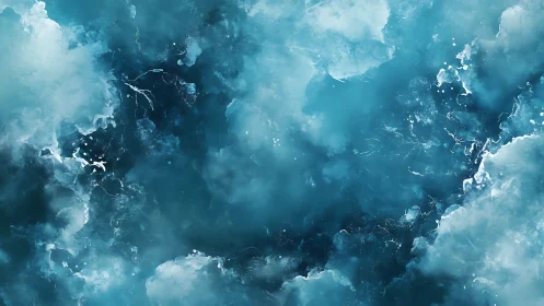 Storm-tossed clouds dissolve into a swirling teal cosmos