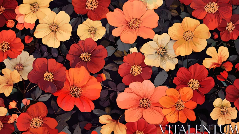 Blooms Ablaze: Warm Florals Dancing on Midnight Canvas