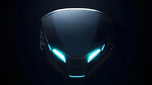 Futuristic robotic mask with glowing blue lights, digital art style.