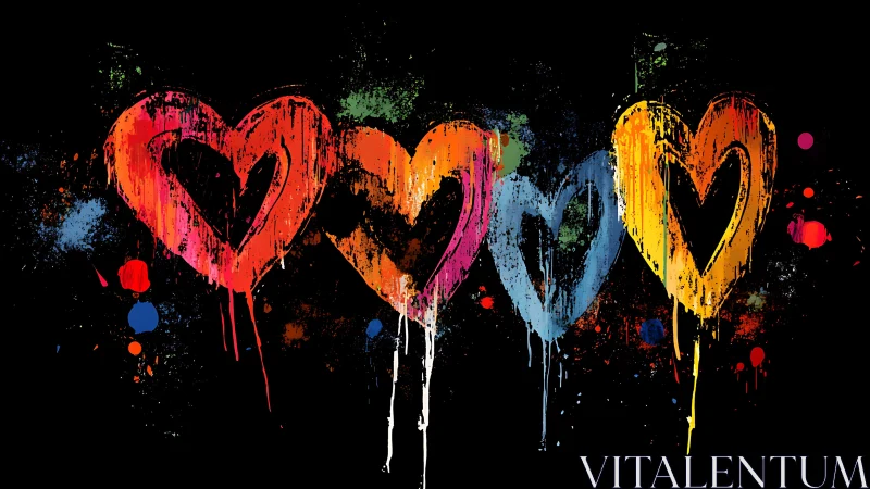 Vibrant Heart Quartet Against Black: Contemporary Graffiti Art.