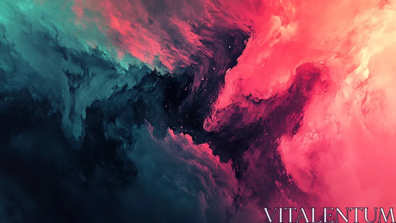 Cosmic teal and pink nebula clouds swirl in deep space.