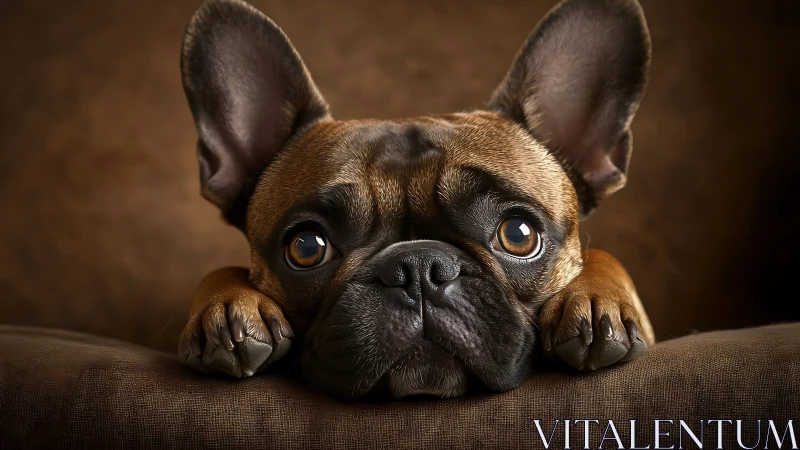 Sweet big-eyed French bulldog waiting for a cuddle moment.