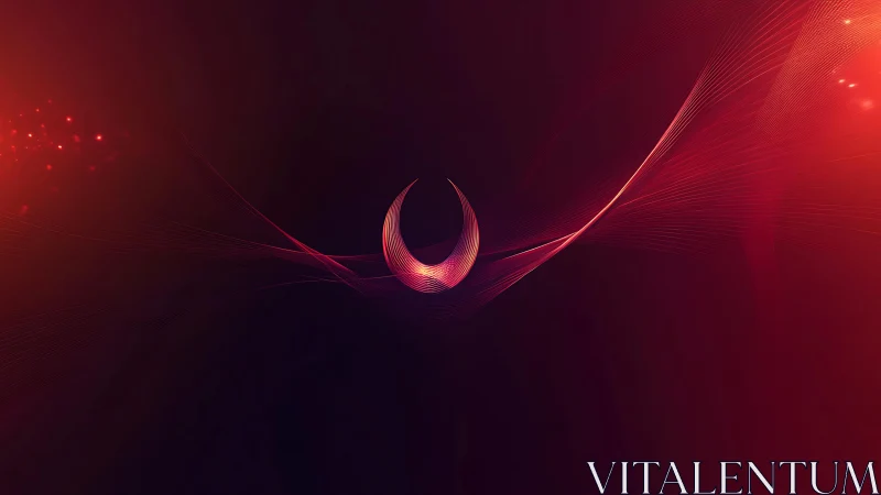 Abstract digital art with crescent shape and glowing red gradients.