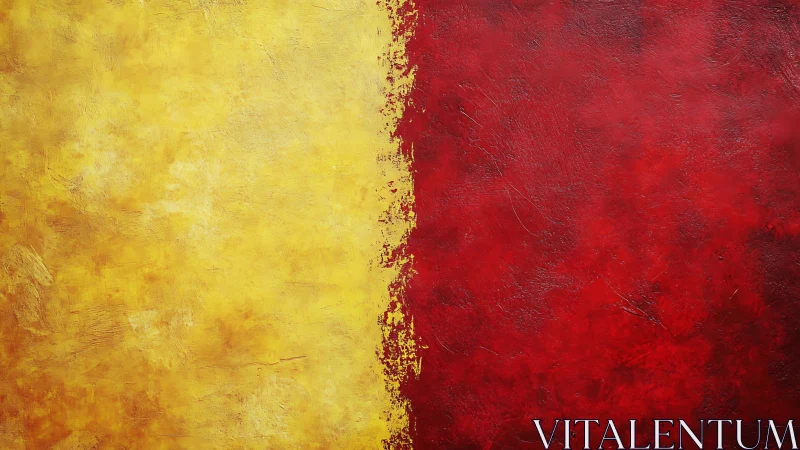 Split textured canvas shows yellow and red painted halves