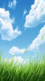 Sunny blue sky and dancing green grass in gentle harmony.