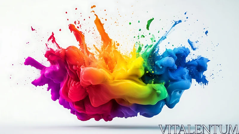 Vibrant multicolor paint explosion forms dynamic abstract wave