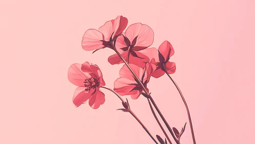 Pink flowers with dark stems against pale background.