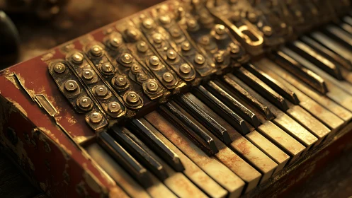 Steampunk style mechanical keyboard overlays worn piano keys
