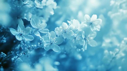 Delicate Blue Blossoms Bathed in Soft Light.