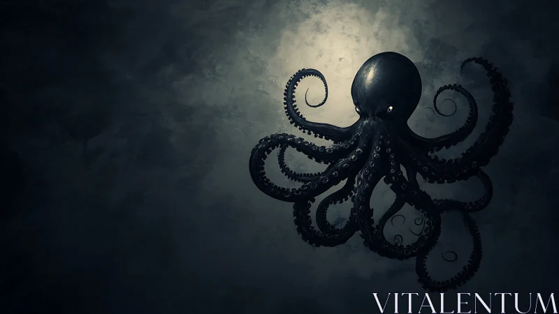 Octopus silhouette against diffuse underwater light source.