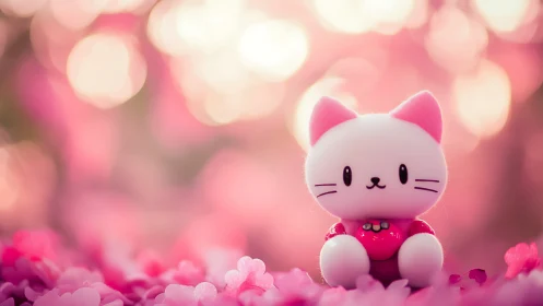 White feline figurine with articulated ceramic construction, soft-focus bokeh backdrop