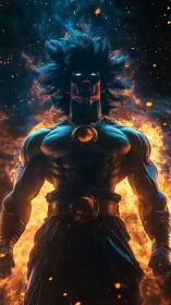 Celestial fire titan emerging from cosmic inferno blaze.