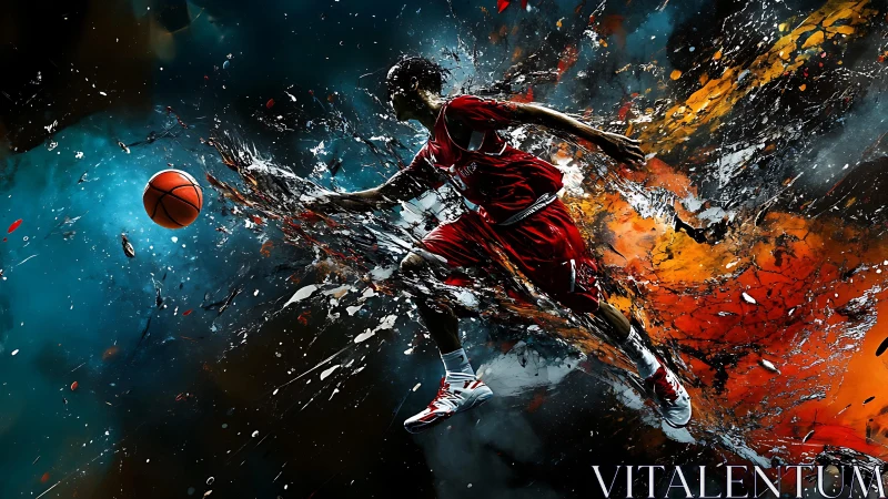 Dynamic digital painting of explosive basketball drive.