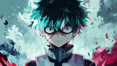 Storm-eyed anime hero locked in crimson resolve and chaos.