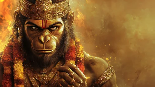 Hanuman warrior portrait with blazing golden divine aura