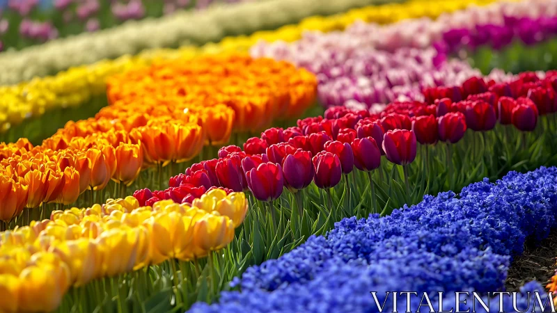 Vibrant Tulip Field Display with Prismatic Color Gradient Organization.