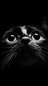 Intense Black Cat Face Close-Up Portrait.