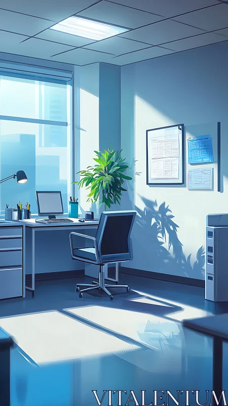 Sunlit minimalist office workspace with modern desk setup.