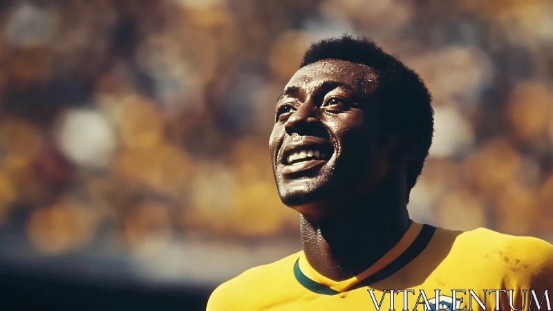 Soccer player in yellow jersey looks upward during match