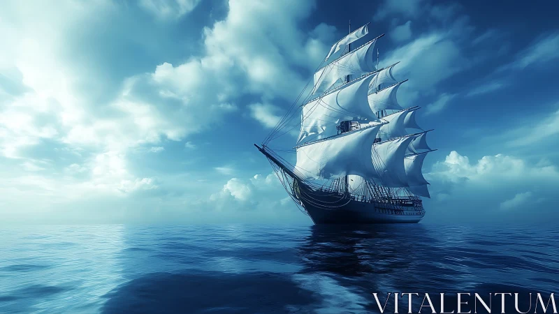 Tall ship under full sail rendered with high dynamic range lighting