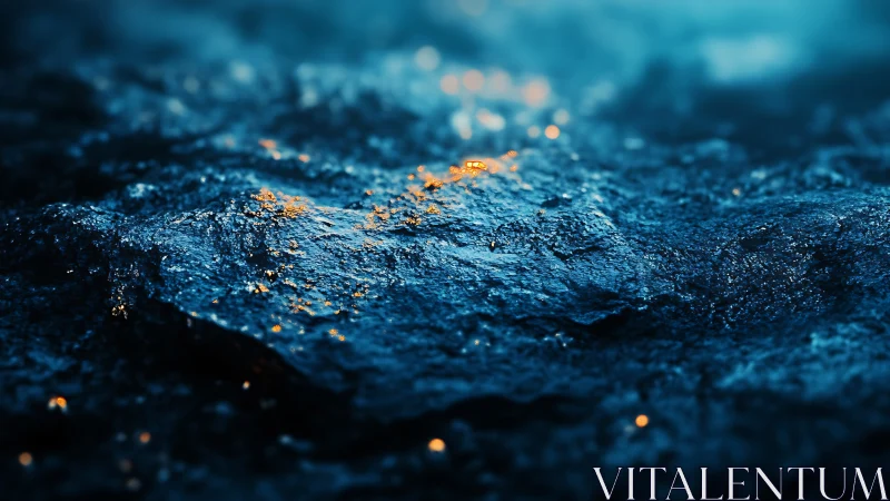 Macro view records textured wet surface with blue lighting