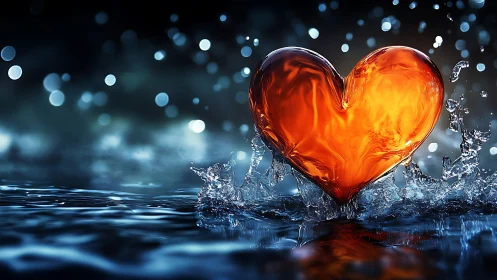 A Glowing Heart Emerges From Splashing Water.
