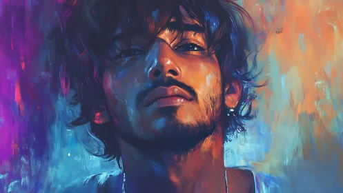 Portrait in electric twilight and quiet firelight.