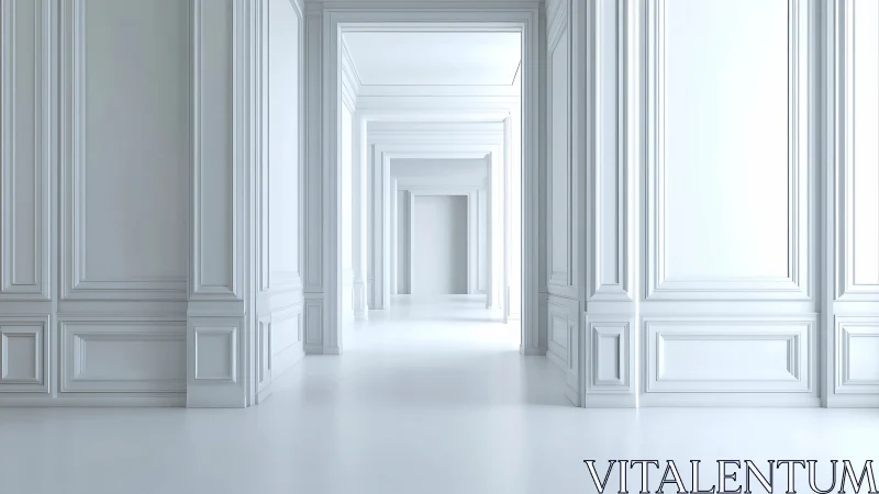 Endless corridor of minimalist white architecture and symmetry