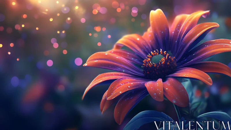 Luminous Daisy Bloom Radiating Golden Light Among Bokeh Particles