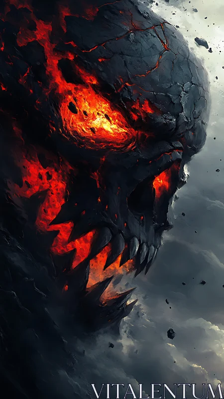 Molten skull titan emerging from storm-torn shadows.