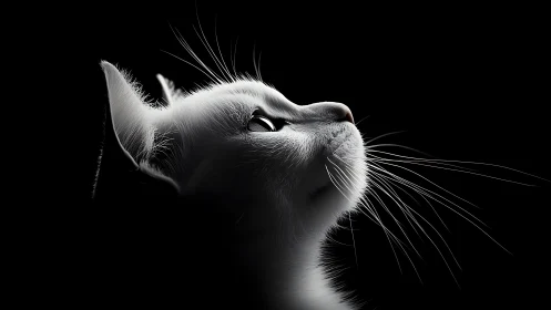 A Cat Gazing Upward in Striking Black and White