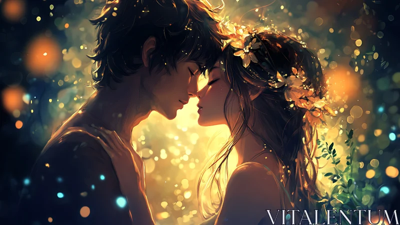 Two souls in a dance of golden light and love.