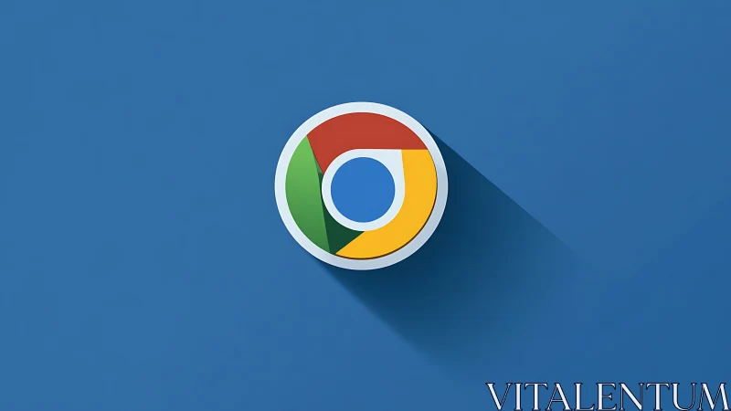 Google Chrome Browser Icon With Shadow Effect on Blue Background.