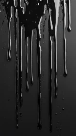 Glossy black liquid drips over matte dark background.