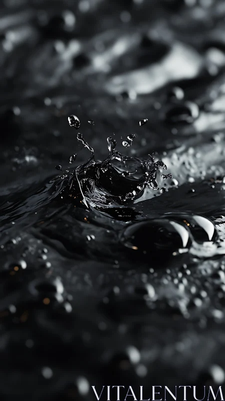 Midnight droplets crown a glossy sea of liquid shadow