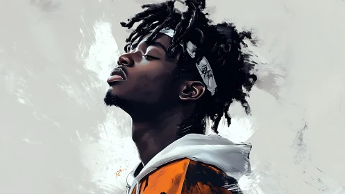 Digital portrait of young man in profile with painterly strokes.