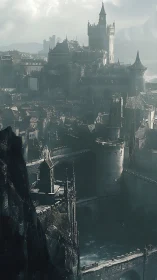 Fogbound fortress city rises above churning river gorge