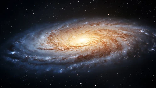 Spiral galaxy disc rendered in luminous photorealistic detail.