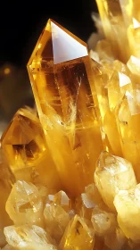 Macro crystal cluster with faceted golden quartz structure.