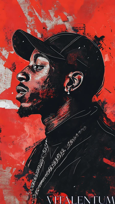 Digital painting profile portrait with expressive red field.