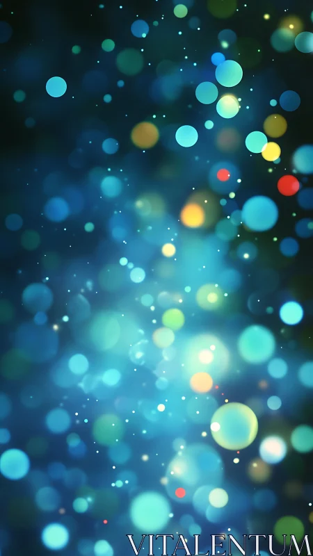 Defocused multicolor bokeh particles on deep blue gradient field